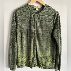 Vintage Pleat Pleat by Rafael Green Textured Button Cardigan Top M